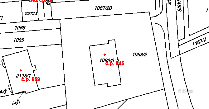 Chropyně 645 na parcele st. 1063/3 v KÚ Chropyně, Katastrální mapa