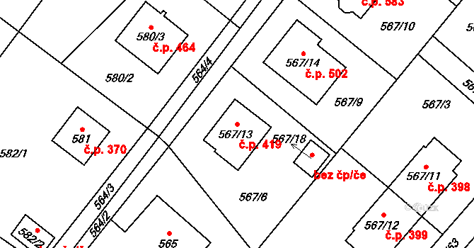 Krmelín 419 na parcele st. 567/13 v KÚ Krmelín, Katastrální mapa