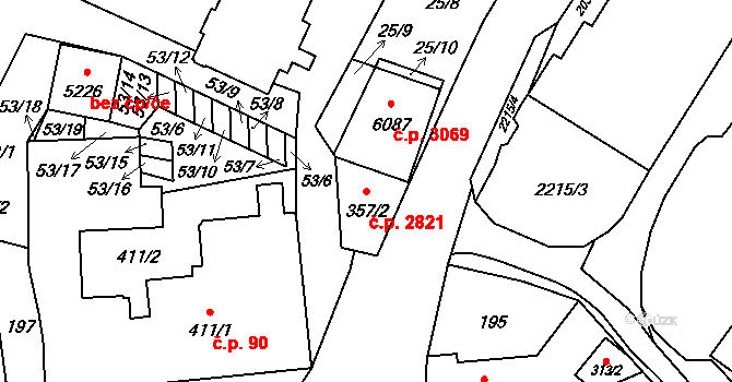 Šumperk 2821 na parcele st. 357/2 v KÚ Šumperk, Katastrální mapa