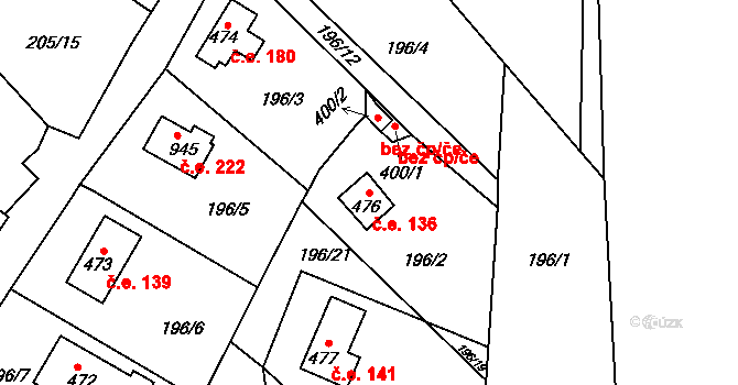 Javorník 136, Čtyřkoly na parcele st. 476 v KÚ Čtyřkoly, Katastrální mapa