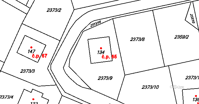 Řimovice 65 na parcele st. 134 v KÚ Řimovice, Katastrální mapa