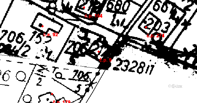 Tisová 9, Kraslice na parcele st. 217 v KÚ Tisová u Kraslic, Katastrální mapa