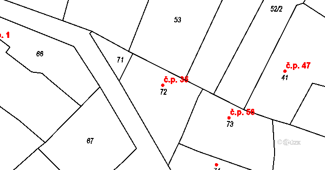 Kosice 35 na parcele st. 72 v KÚ Kosice, Katastrální mapa