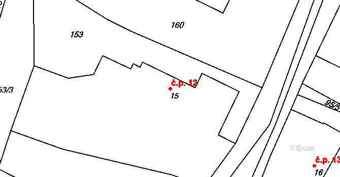 Polánky nad Dědinou 12, Třebechovice pod Orebem na parcele st. 15 v KÚ Polánky nad Dědinou, Katastrální mapa