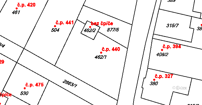 Třebenice 440 na parcele st. 462/1 v KÚ Třebenice, Katastrální mapa