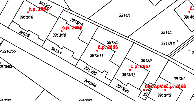 Roudnice nad Labem 2666 na parcele st. 3913/11 v KÚ Roudnice nad Labem, Katastrální mapa