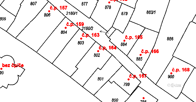 Březnice 164 na parcele st. 802 v KÚ Březnice, Katastrální mapa