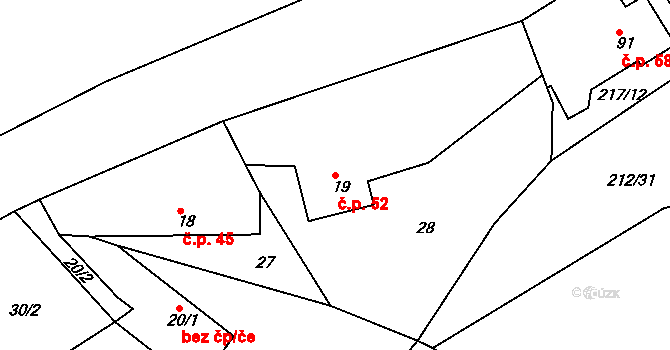 Libošovice 52 na parcele st. 19 v KÚ Libošovice, Katastrální mapa