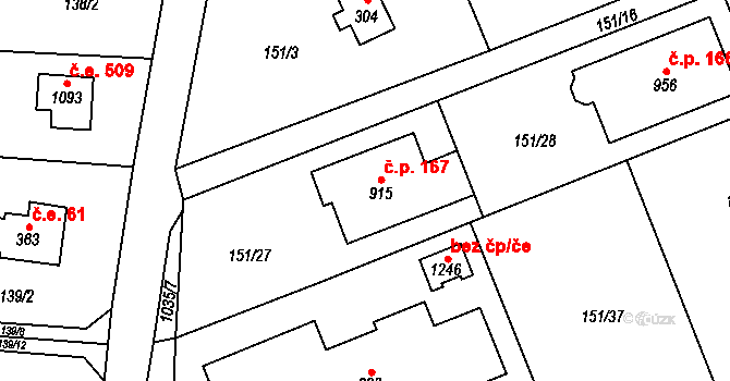 Svojetice 167 na parcele st. 915 v KÚ Svojetice, Katastrální mapa