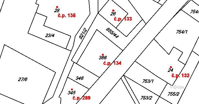 Kovářská 134 na parcele st. 366 v KÚ Kovářská, Katastrální mapa