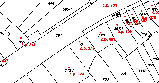 Bosonohy 278, Brno na parcele st. 871 v KÚ Bosonohy, Katastrální mapa