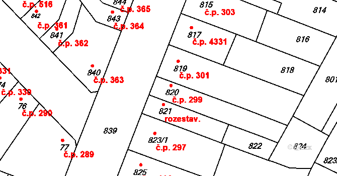 Židenice 299, Brno na parcele st. 820 v KÚ Židenice, Katastrální mapa