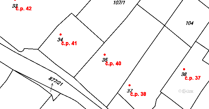 Hořepník 40 na parcele st. 35 v KÚ Hořepník, Katastrální mapa