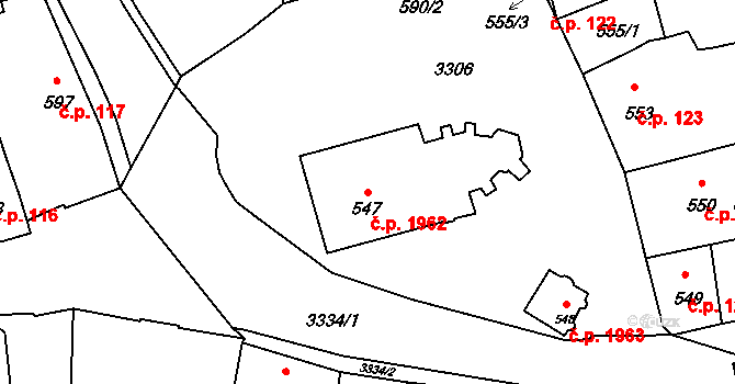 Pelhřimov 1962 na parcele st. 547 v KÚ Pelhřimov, Katastrální mapa