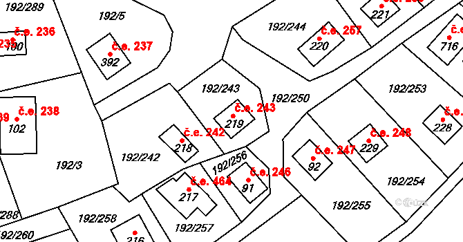 Dřenice 243, Cheb na parcele st. 219 v KÚ Dřenice u Chebu, Katastrální mapa