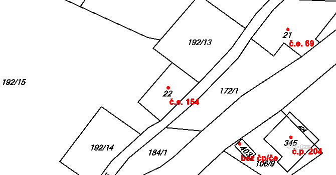 Háj 154, Loučná pod Klínovcem na parcele st. 22 v KÚ Háj u Loučné pod Klínovcem, Katastrální mapa