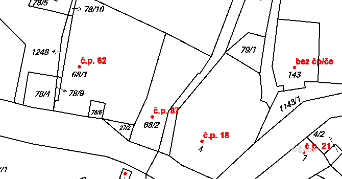Třeboc 87 na parcele st. 68/2 v KÚ Třeboc, Katastrální mapa