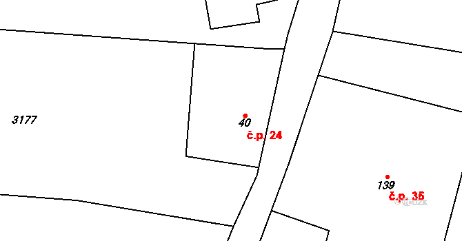Lhota Netřeba 24, Podbřezí na parcele st. 40 v KÚ Lhota u Dobrušky, Katastrální mapa