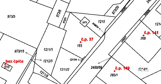Leskovec 37 na parcele st. 193 v KÚ Leskovec, Katastrální mapa