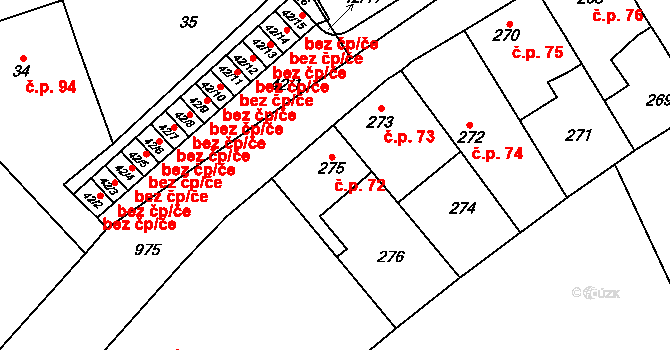 Satalice 72, Praha na parcele st. 275 v KÚ Satalice, Katastrální mapa