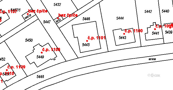 Záběhlice 1101, Praha na parcele st. 5445 v KÚ Záběhlice, Katastrální mapa