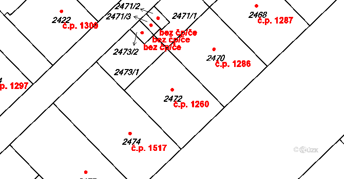Nusle 1260, Praha na parcele st. 2472 v KÚ Nusle, Katastrální mapa