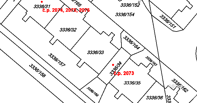 Chodov 2074,2075,2076, Praha na parcele st. 3336/33 v KÚ Chodov, Katastrální mapa