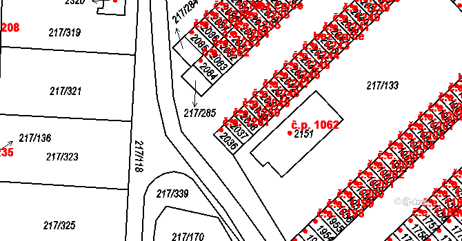 Sezimovo Ústí 1250 na parcele st. 2037 v KÚ Sezimovo Ústí, Katastrální mapa