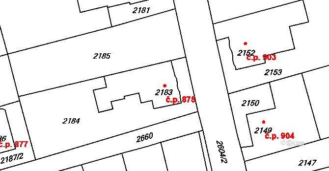 Prostřední Suchá 875, Havířov na parcele st. 2183 v KÚ Prostřední Suchá, Katastrální mapa