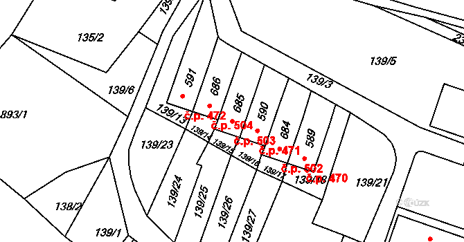 Dolní Podluží 503 na parcele st. 685 v KÚ Dolní Podluží, Katastrální mapa