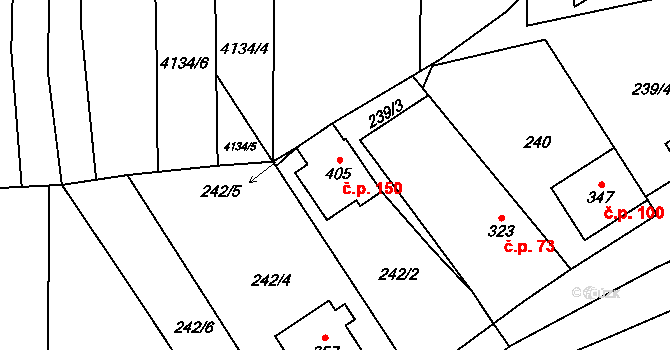 Drnovice 150 na parcele st. 405 v KÚ Drnovice u Valašských Klobouk, Katastrální mapa