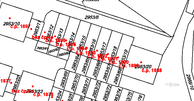 Kadaň 1891 na parcele st. 2953/17 v KÚ Kadaň, Katastrální mapa