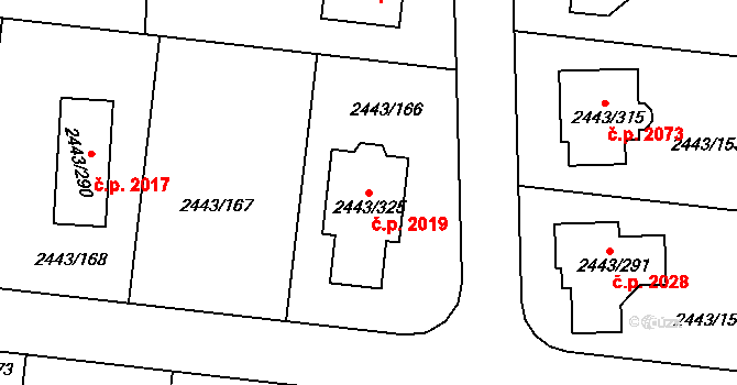 Roztoky 2019 na parcele st. 2443/325 v KÚ Roztoky u Prahy, Katastrální mapa