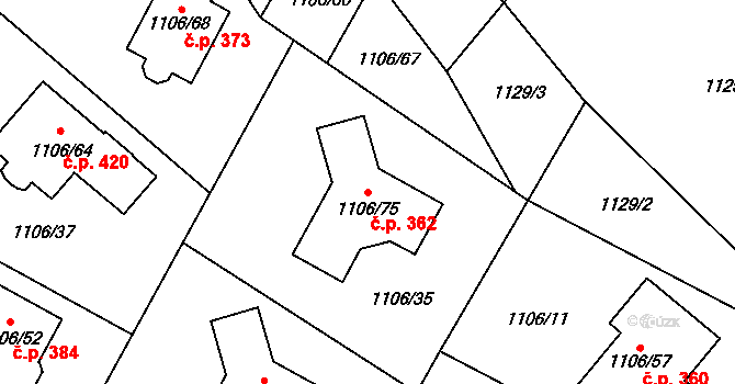 Senec 362, Zruč-Senec na parcele st. 1106/75 v KÚ Senec u Plzně, Katastrální mapa