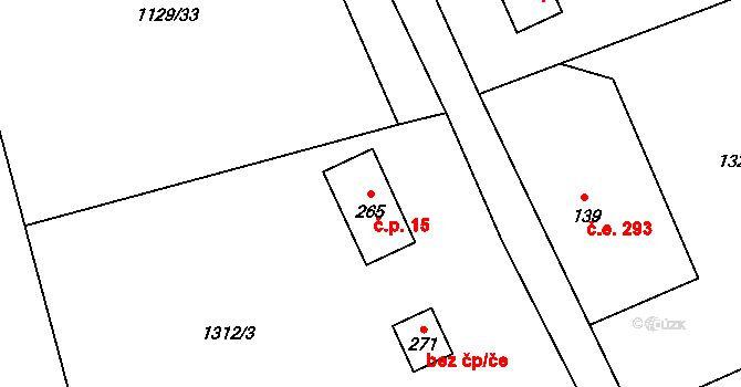 Víska 15, Chrastava na parcele st. 265 v KÚ Horní Chrastava, Katastrální mapa