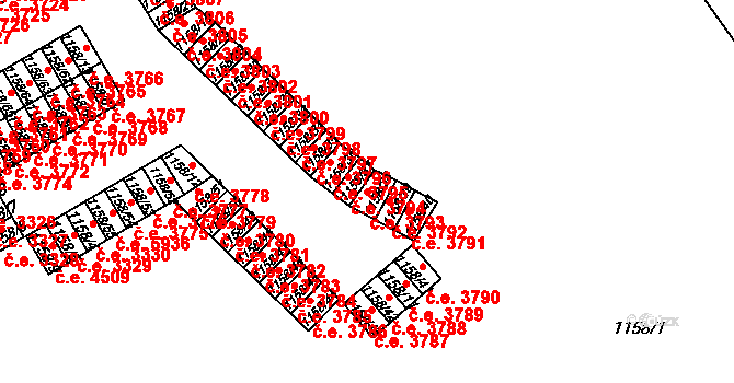 Střekov 3793, Ústí nad Labem na parcele st. 1158/38 v KÚ Střekov, Katastrální mapa