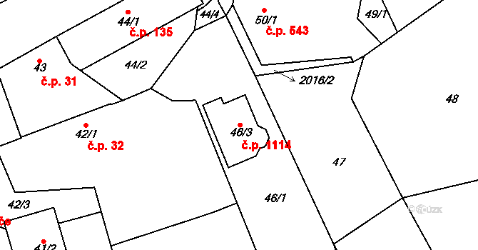Třemošná 1114 na parcele st. 46/3 v KÚ Třemošná, Katastrální mapa