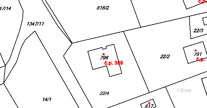 Plesná 355 na parcele st. 796 v KÚ Plesná, Katastrální mapa