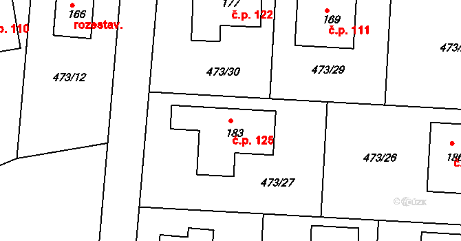 Chvalovice 125, Kovanice na parcele st. 183 v KÚ Chvalovice u Nymburka, Katastrální mapa