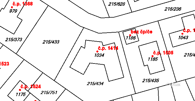 Rudná 1414 na parcele st. 1034 v KÚ Hořelice, Katastrální mapa
