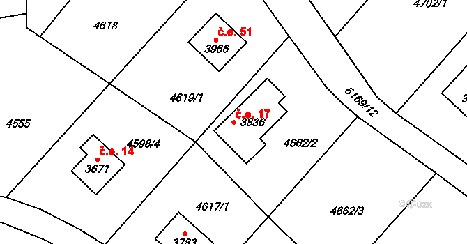 Horní Předměstí 17, Polička na parcele st. 3836 v KÚ Polička, Katastrální mapa