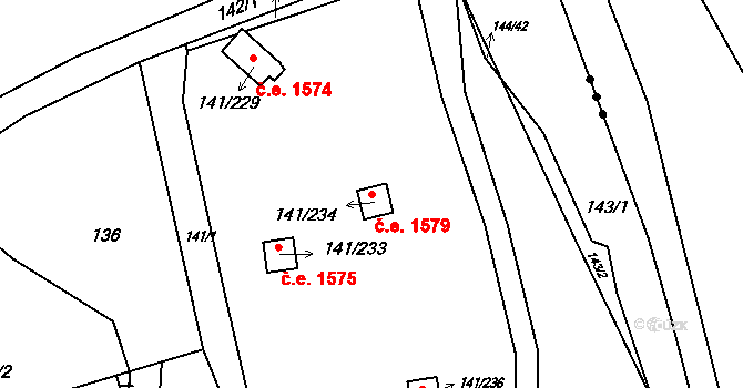 Červený Hrádek 1579, Jirkov na parcele st. 141/234 v KÚ Červený Hrádek u Jirkova, Katastrální mapa