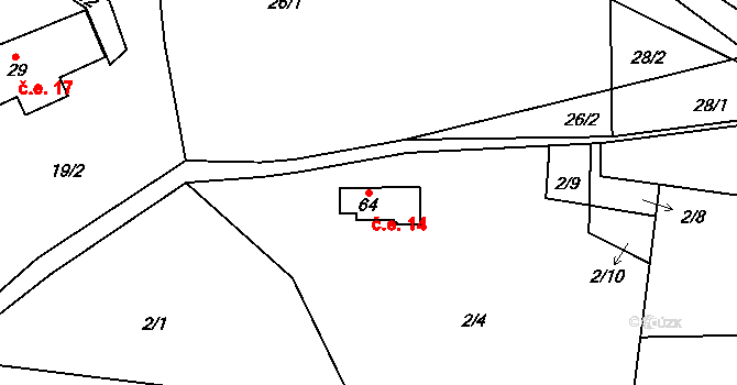 Rašovka 14, Šimonovice na parcele st. 64 v KÚ Rašovka, Katastrální mapa