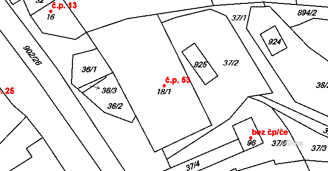 Sedliště 53, Jimramov na parcele st. 18/1 v KÚ Sedliště u Jimramova, Katastrální mapa