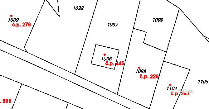 Želechovice nad Dřevnicí 445 na parcele st. 1096 v KÚ Želechovice nad Dřevnicí, Katastrální mapa