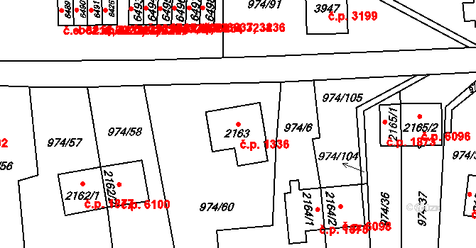 Zlín 1336 na parcele st. 2163 v KÚ Zlín, Katastrální mapa