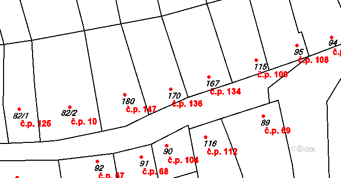 Nesovice 136 na parcele st. 170 v KÚ Nesovice, Katastrální mapa