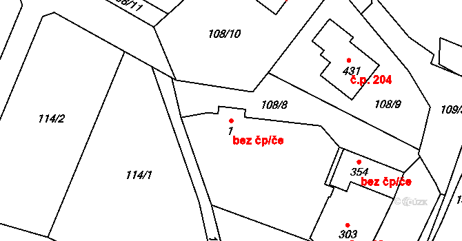 Ústí 43255710 na parcele st. 1 v KÚ Ústí u Vsetína, Katastrální mapa