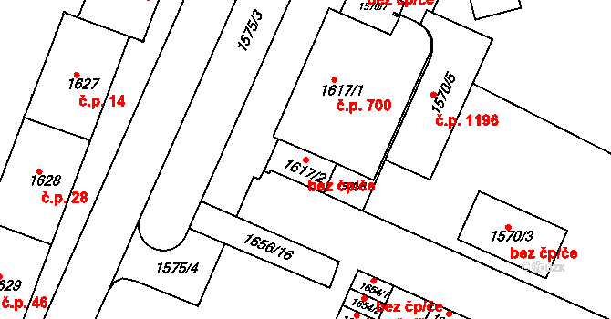 Brno 43394710 na parcele st. 1617/2 v KÚ Černovice, Katastrální mapa