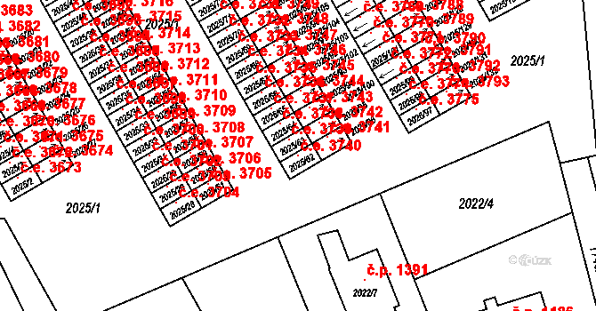 Prostřední Suchá 3740, Havířov na parcele st. 2025/62 v KÚ Prostřední Suchá, Katastrální mapa